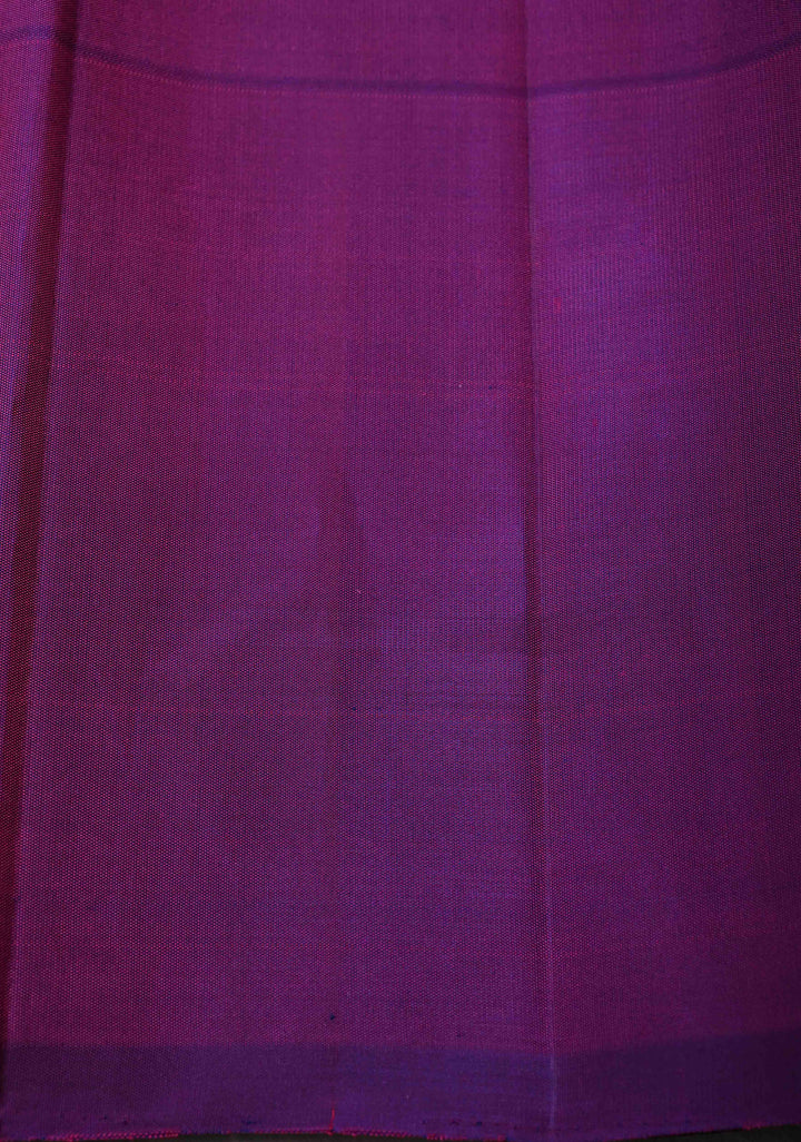 Purple-Teal Pure Kanjivaram Silk Handloom Saree with Vairaoosi Zari Stripes and Distinct Floral Motofs on Border  | SILK MARK CERTIFIED
