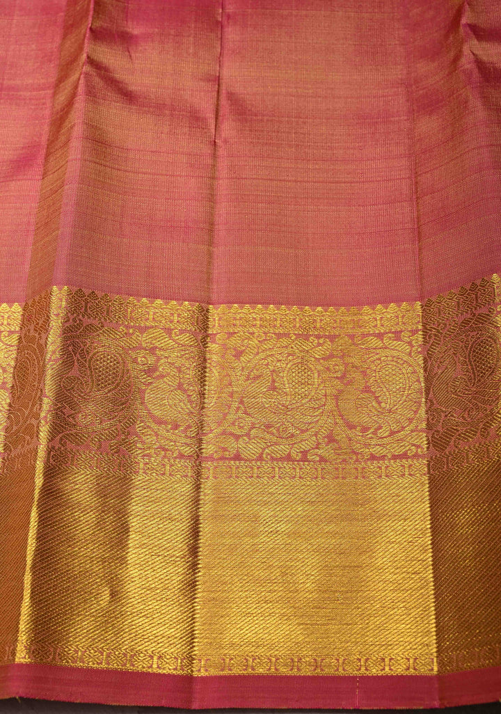 Cream Dual tone Self Brocade on Kanjivaram Pure Silk Saree with Zari Buttas and Zari Border | SILK MARK CERTIFIED