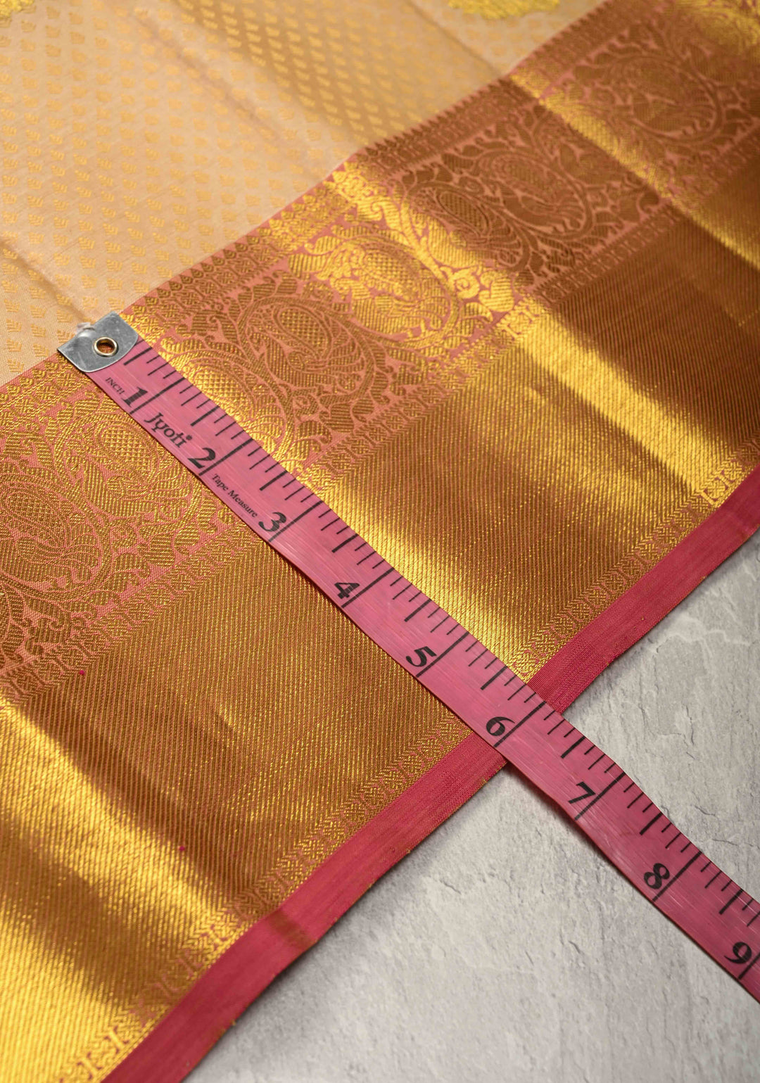 Cream Dual tone Self Brocade on Kanjivaram Pure Silk Saree with Zari Buttas and Zari Border | SILK MARK CERTIFIED