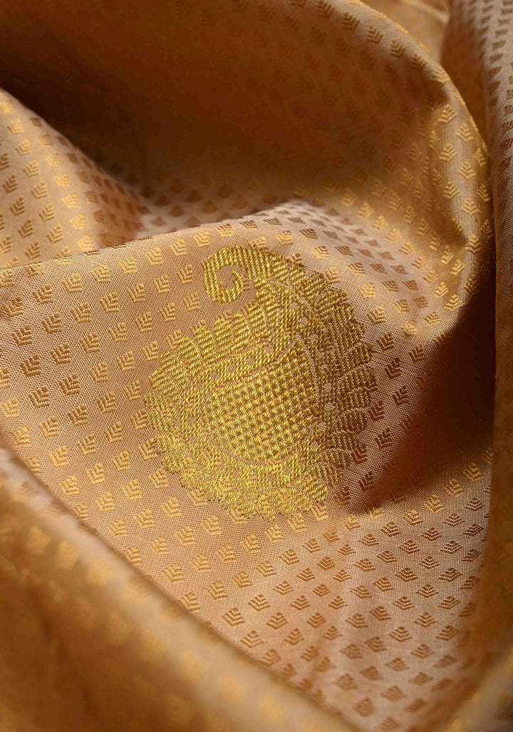 Cream Dual tone Self Brocade on Kanjivaram Pure Silk Saree with Zari Buttas and Zari Border | SILK MARK CERTIFIED