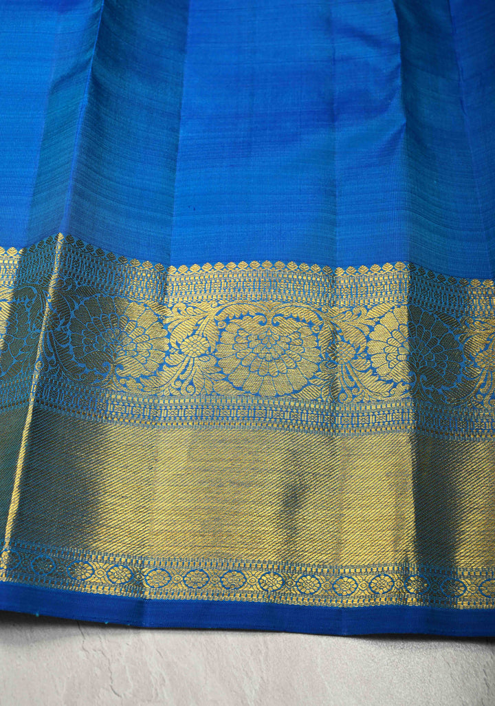 Cyan Dual tone Self Brocade on Kanjivaram Pure Silk Saree with Zari Buttas and Contrst Zari Border | SILK MARK CERTIFIED