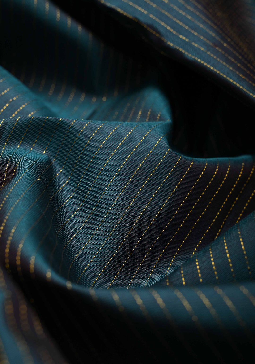 Dark Teal Pure Kanjivaram Silk Handloom Saree with Vairaoosi Zari Stripes and Distinct Floral Motofs on Contrast Border  | SILK MARK CERTIFIED