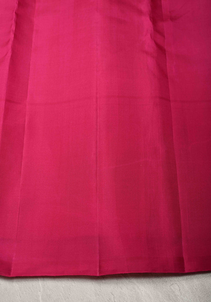 Orange Dual tone Kanjivaram Pure Silk Saree with Vairaoosi Zari Stripes and Distinct Floral Motifs on Pink Border  | SILK MARK CERTIFIED