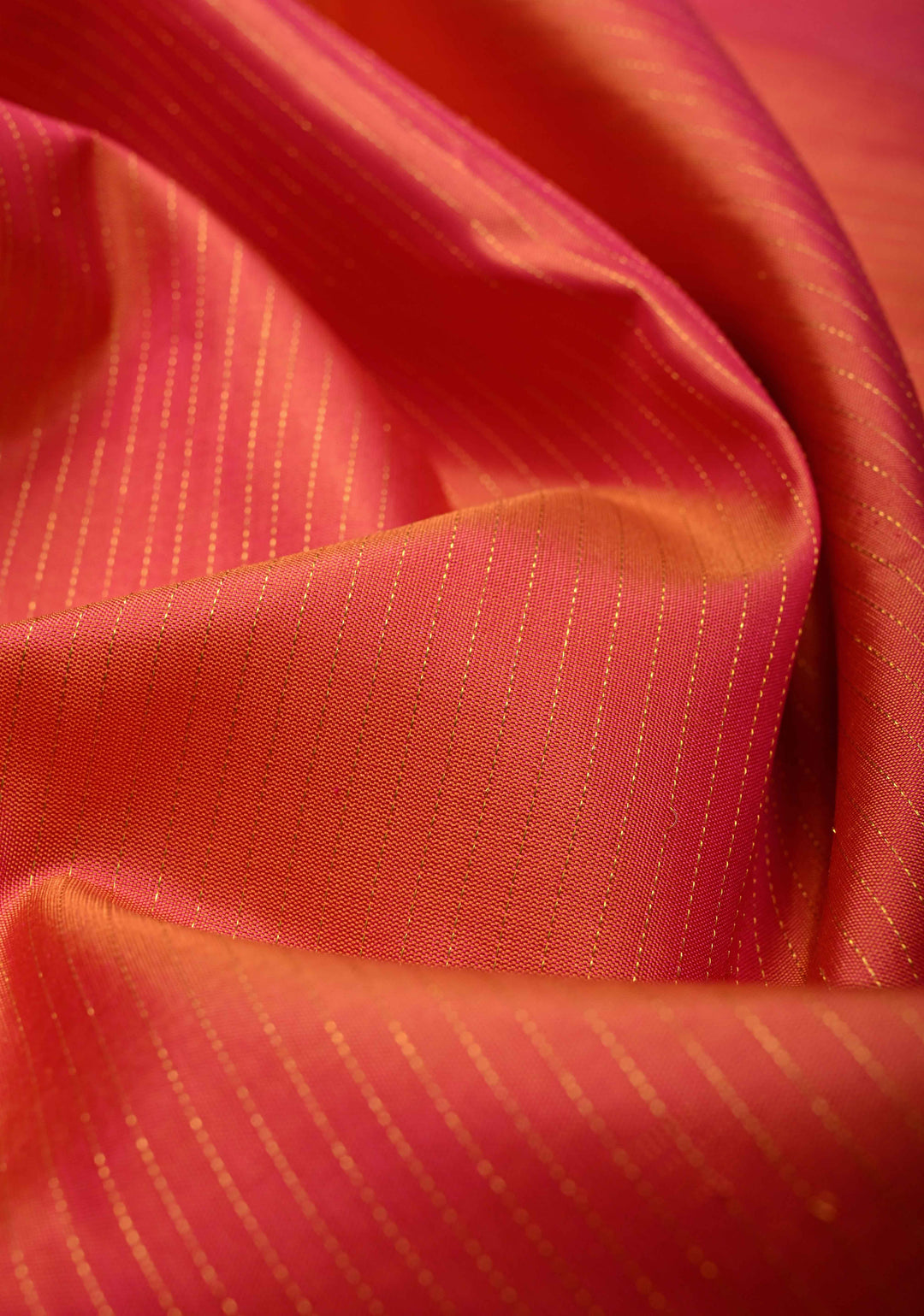Orange Dual tone Kanjivaram Pure Silk Saree with Vairaoosi Zari Stripes and Distinct Floral Motifs on Pink Border  | SILK MARK CERTIFIED