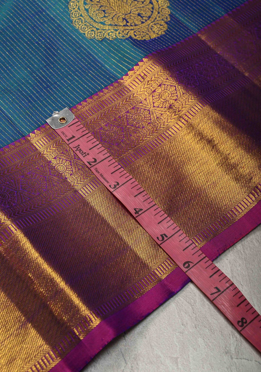 Peacock Blue Dual Tone Vairaoosi Zari Stripes on Pure Kanjivaram Silk Handloom Saree with Damask Buttas and Zari Border  | SILK MARK CERTIFIED
