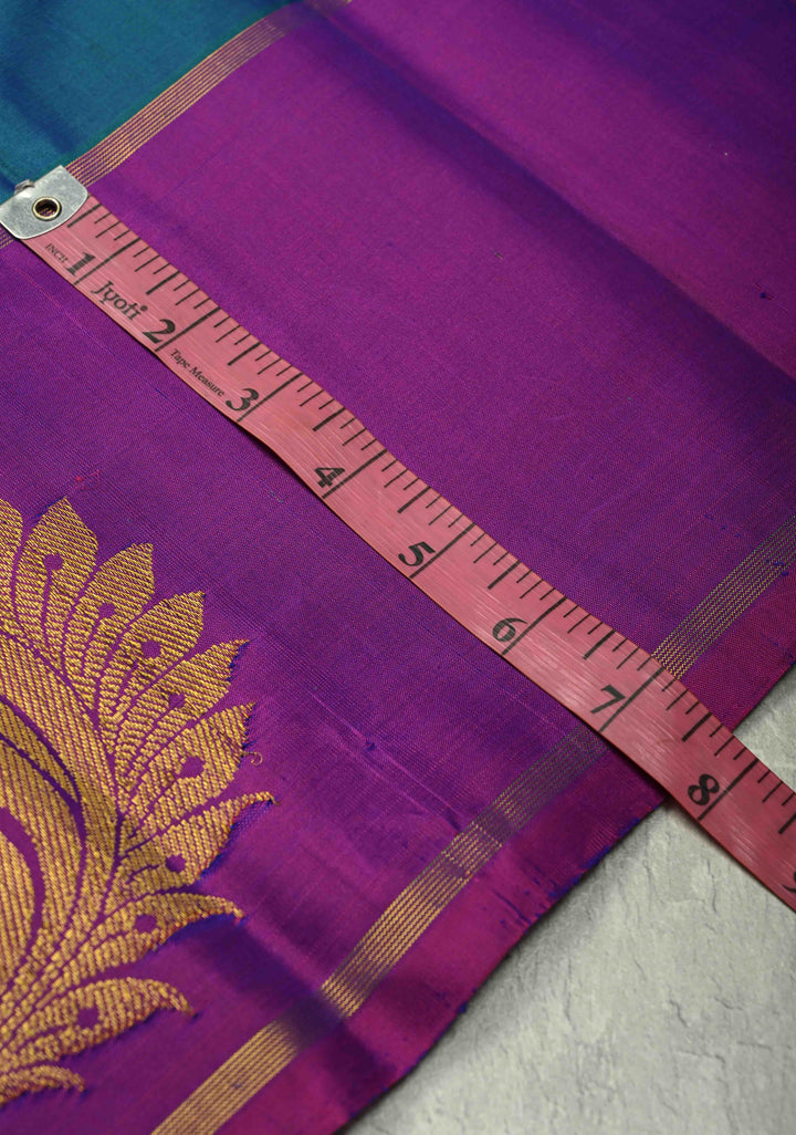 Peacock Green Dual Tone Pure Kanjivaram Silk Handloom Saree with Zari Motifs and Distinct Peacock on Border| SILK MARK CERTIFIED