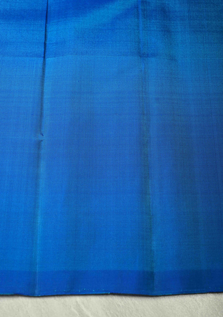 Sea Green Dual tone Pure Kanjivaram Silk Handloom Saree with Vairaoosi Zari Stripes and Distinct Tree Motifs on Contrast Border  | SILK MARK CERTIFIED