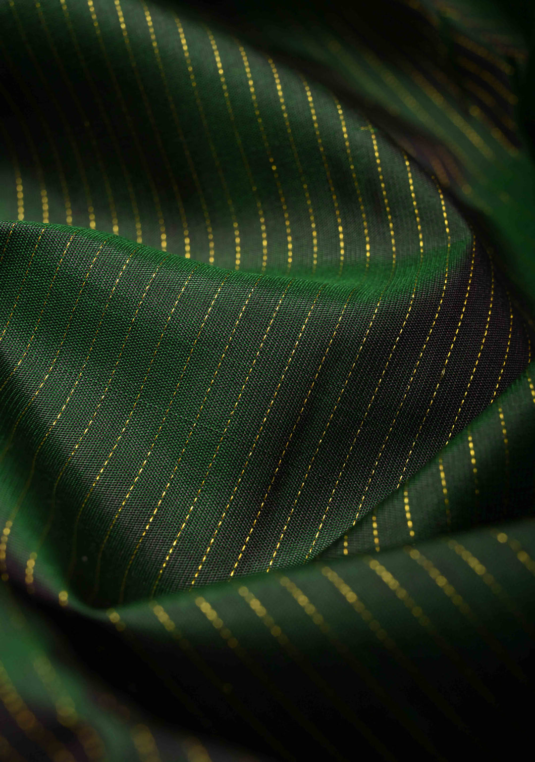 Dark Green Pure Kanjivaram Silk Handloom Saree with Vairaoosi Zari Stripes and Distinct Tree Motifs on Contrast Border  | SILK MARK CERTIFIED