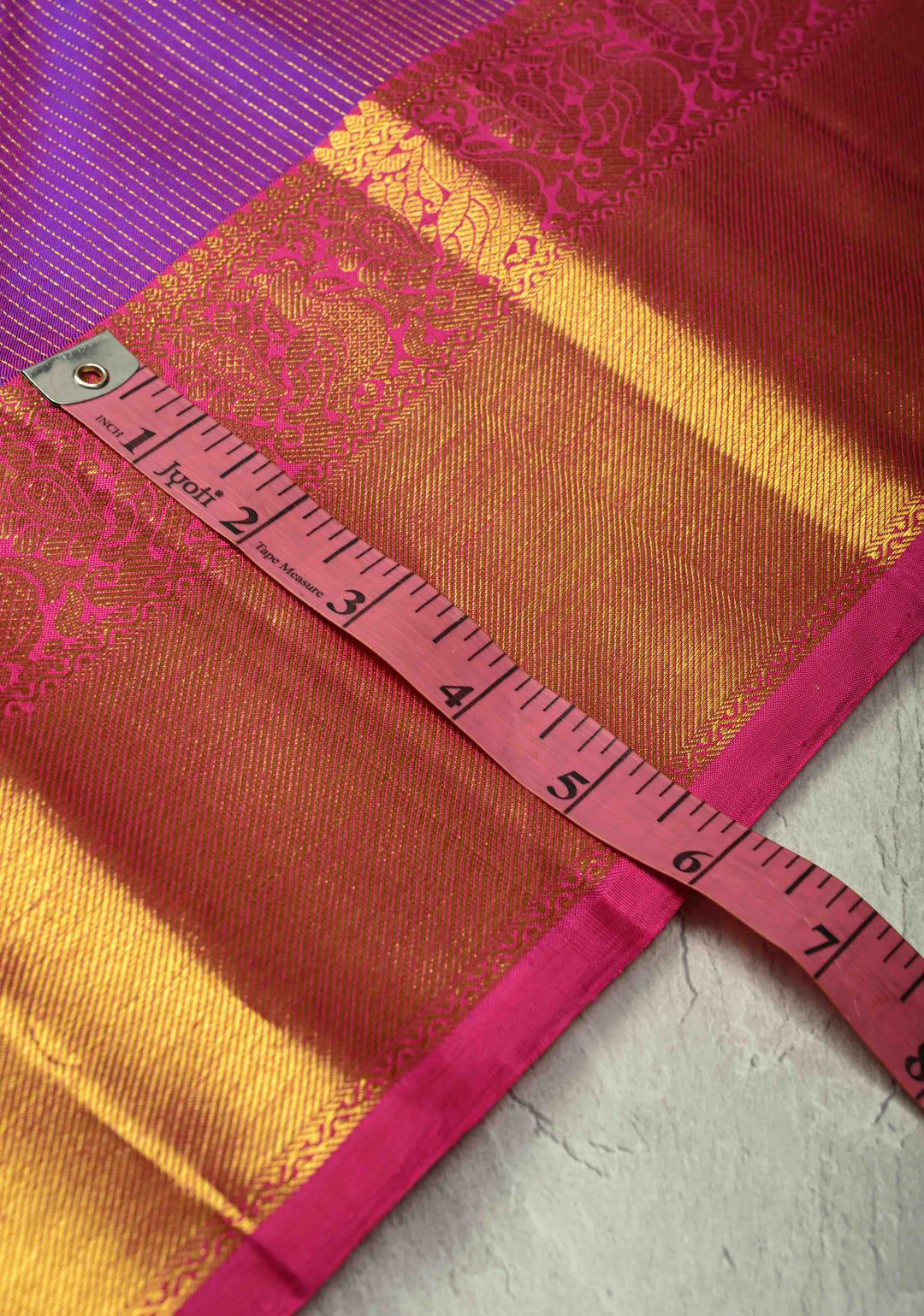 Purple Dual tone Vairaoosi Zari Stripes on Pure Kanjivaram Silk Handloom Saree with Tree Buttas and Zari Border  | SILK MARK CERTIFIED