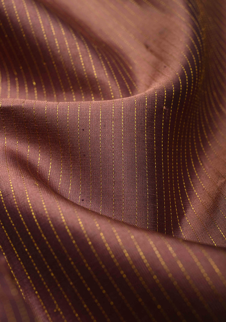 Dusty Rose Pure Kanjivaram Silk Handloom Saree with Vairaoosi Zari Stripes and Distinct Floral Motifs on Contrast Border  | SILK MARK CERTIFIED