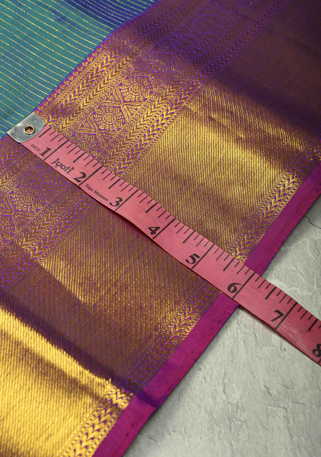 Peacock Blue Dual Tone Vairaoosi Zari Stripes on Pure Kanjivaram Silk Handloom Saree with Damask Buttas and Zari Border  | SILK MARK CERTIFIED