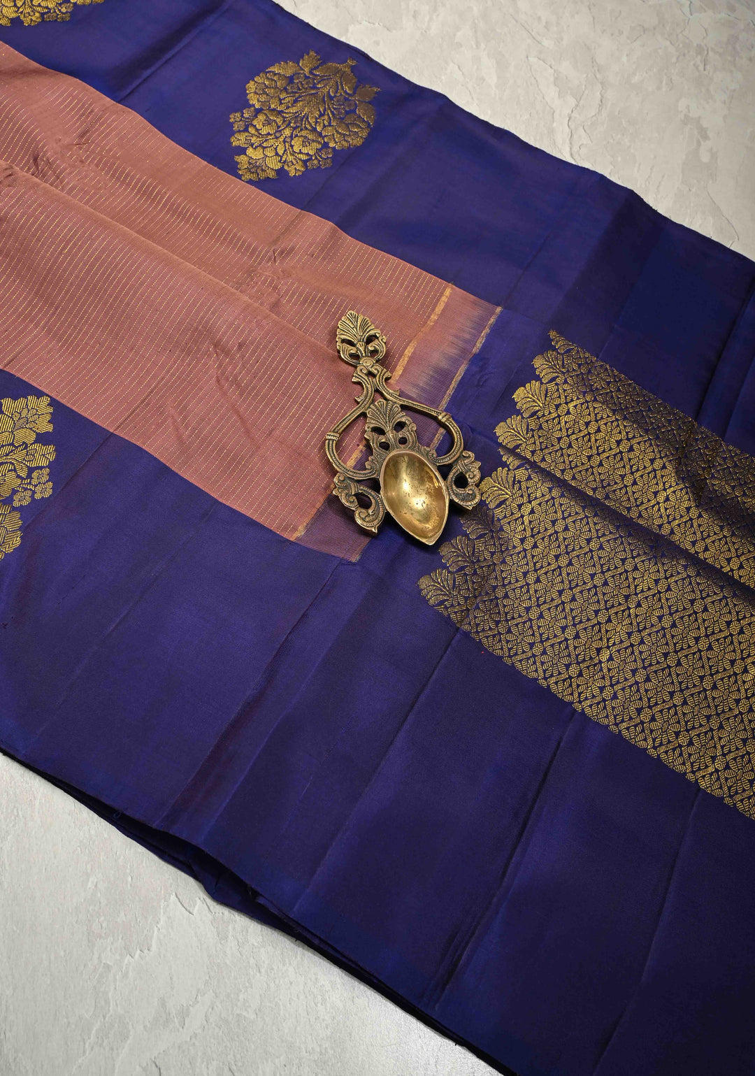 Old Rose Pure Kanjivaram Silk Handloom Saree with Vairaoosi Zari Stripes and Distinct Floral Motifs on Contrast Border | SILK MARK CERTIFIED