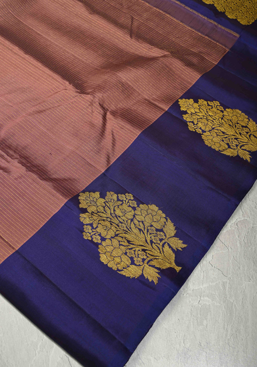 Old Rose Pure Kanjivaram Silk Handloom Saree with Vairaoosi Zari Stripes and Distinct Floral Motifs on Contrast Border | SILK MARK CERTIFIED