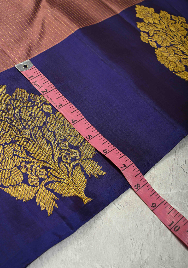 Old Rose Pure Kanjivaram Silk Handloom Saree with Vairaoosi Zari Stripes and Distinct Floral Motifs on Contrast Border | SILK MARK CERTIFIED