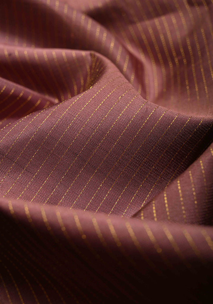 Old Rose Pure Kanjivaram Silk Handloom Saree with Vairaoosi Zari Stripes and Distinct Floral Motifs on Contrast Border | SILK MARK CERTIFIED