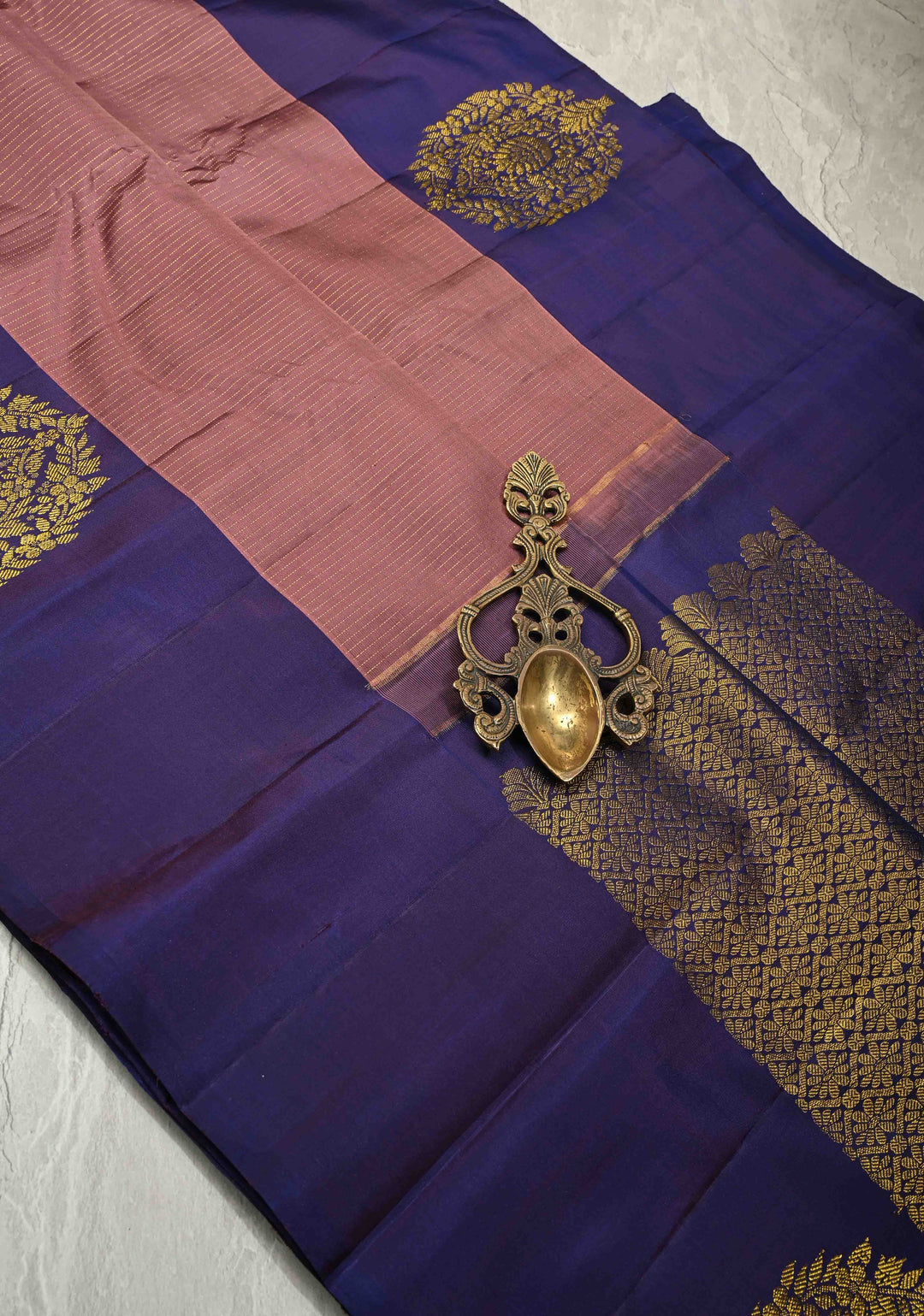 Old Rose Pure Kanjivaram Silk Handloom Saree with Vairaoosi Zari Stripes and Distinct Floral Motifs on Contrast Border | SILK MARK CERTIFIED