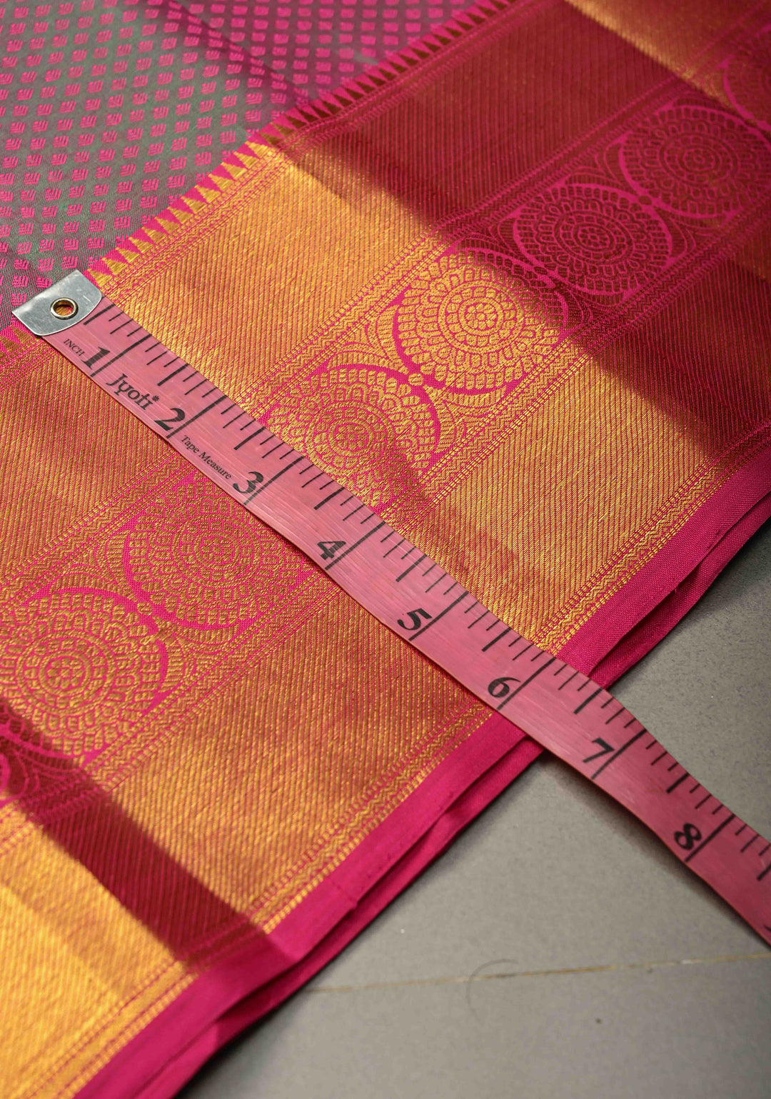 Magenta-Emerald Green Dual Tone Self Brocade on Pure Kanjivaram Saree with Paisley Motifs and Zari Border | SILK MARK CERTIFIED