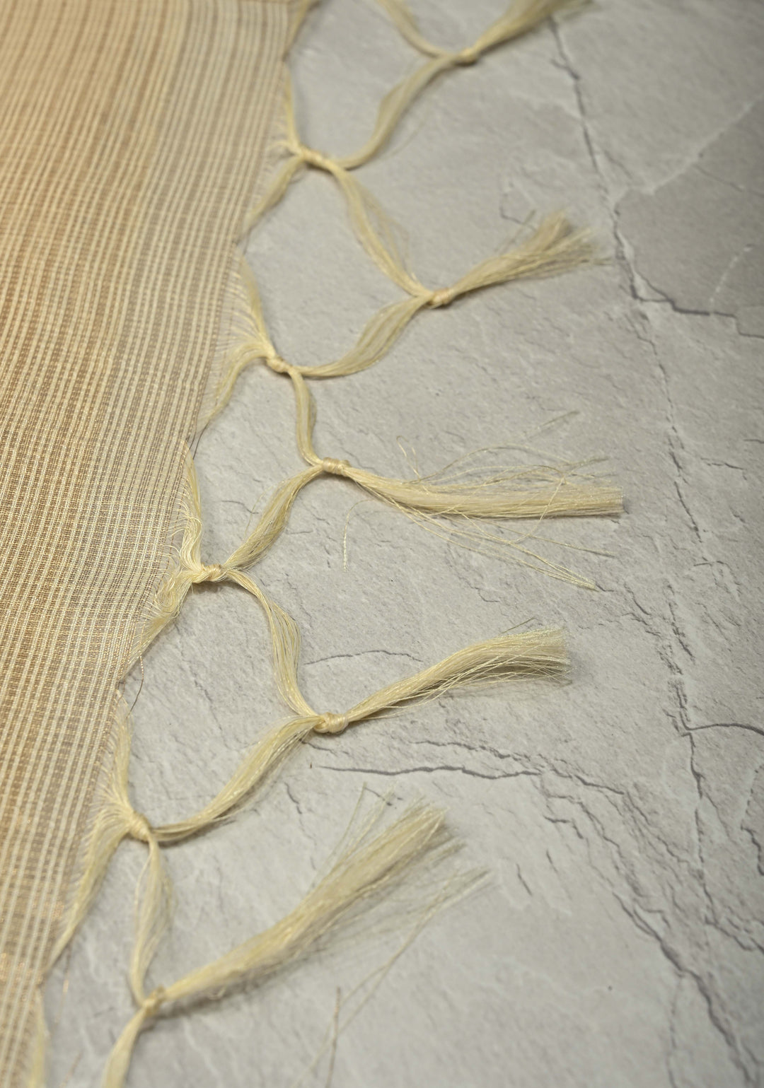 Cream Meenakari Embroidery on Kota Doria Tissue Cotton Saree with Scallop Border