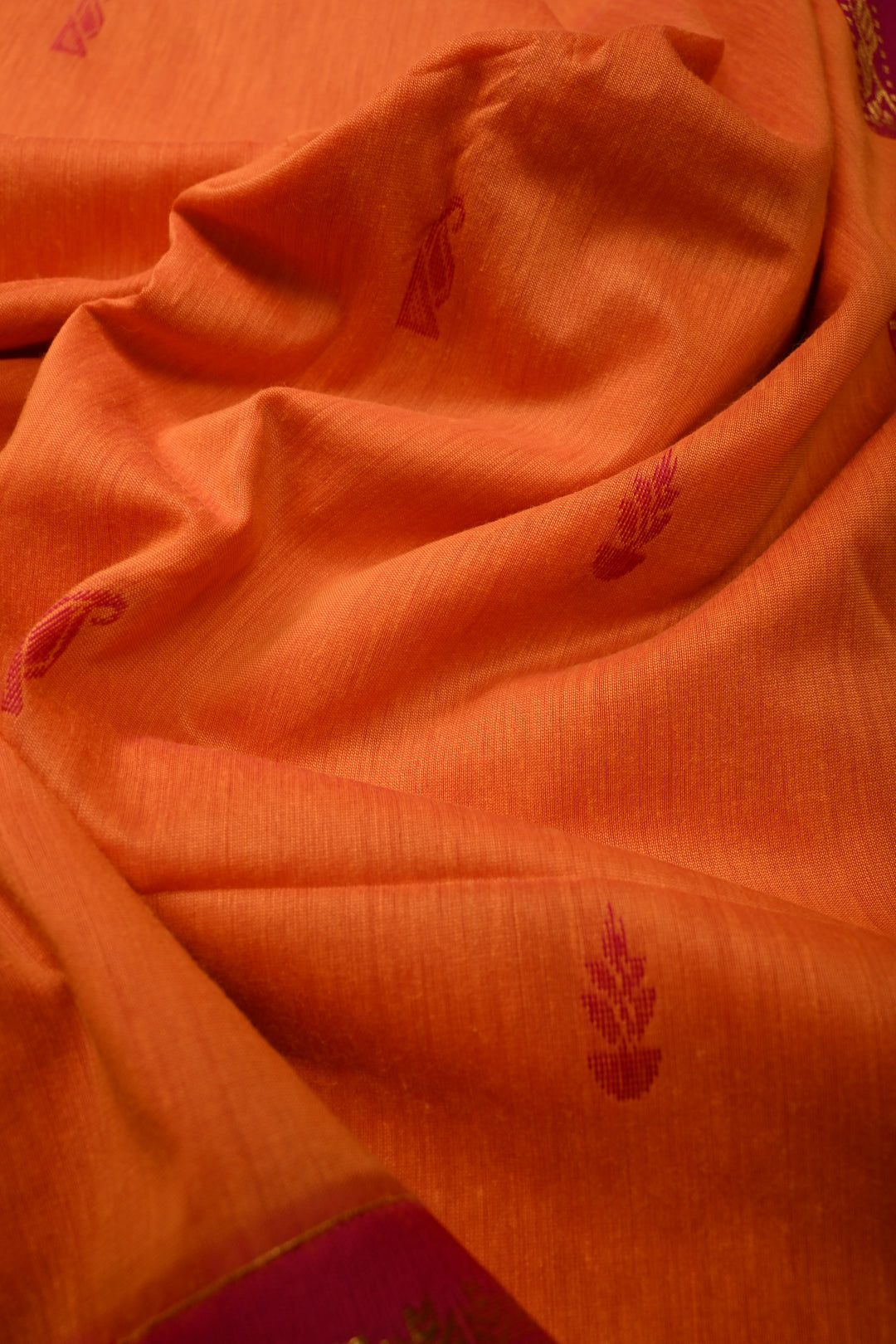 Kesari Orange Cotton Silk Saree with Thread Buttas and Contrast Zari Border | SHOBITAM