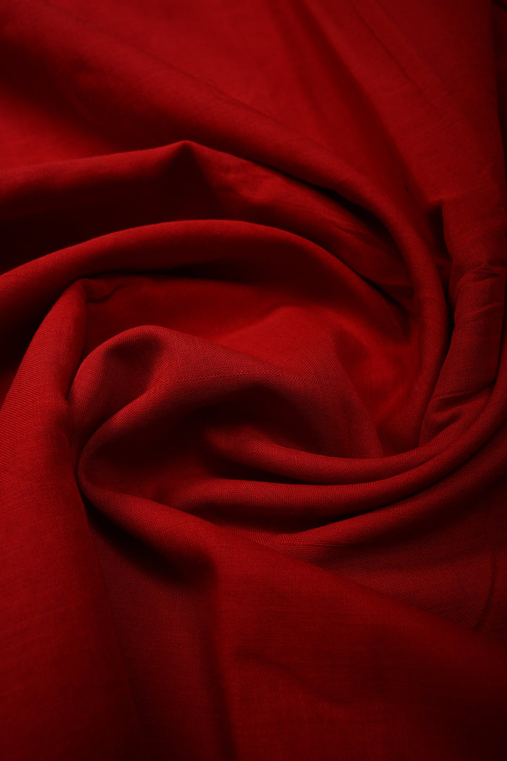 Blood Red Narayanpet Cotton Saree with Minimal Borders, No Blouse Piece | SHOBITAM