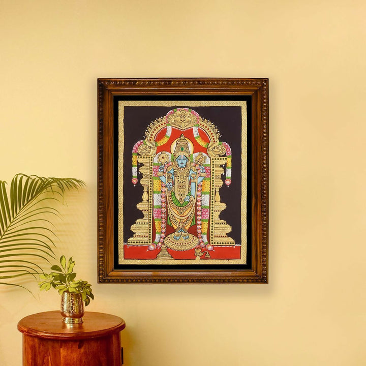 14*18 TANJORE PAINTING SRINIVASA Authentic With 22 Ct Gold Foil and Jaipur Gemstones,Unframed | SHOBITAM