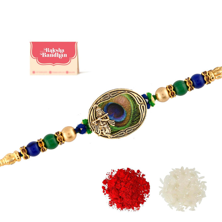 Peacock Feather Beaded Single Rakhi | SHOBITAM