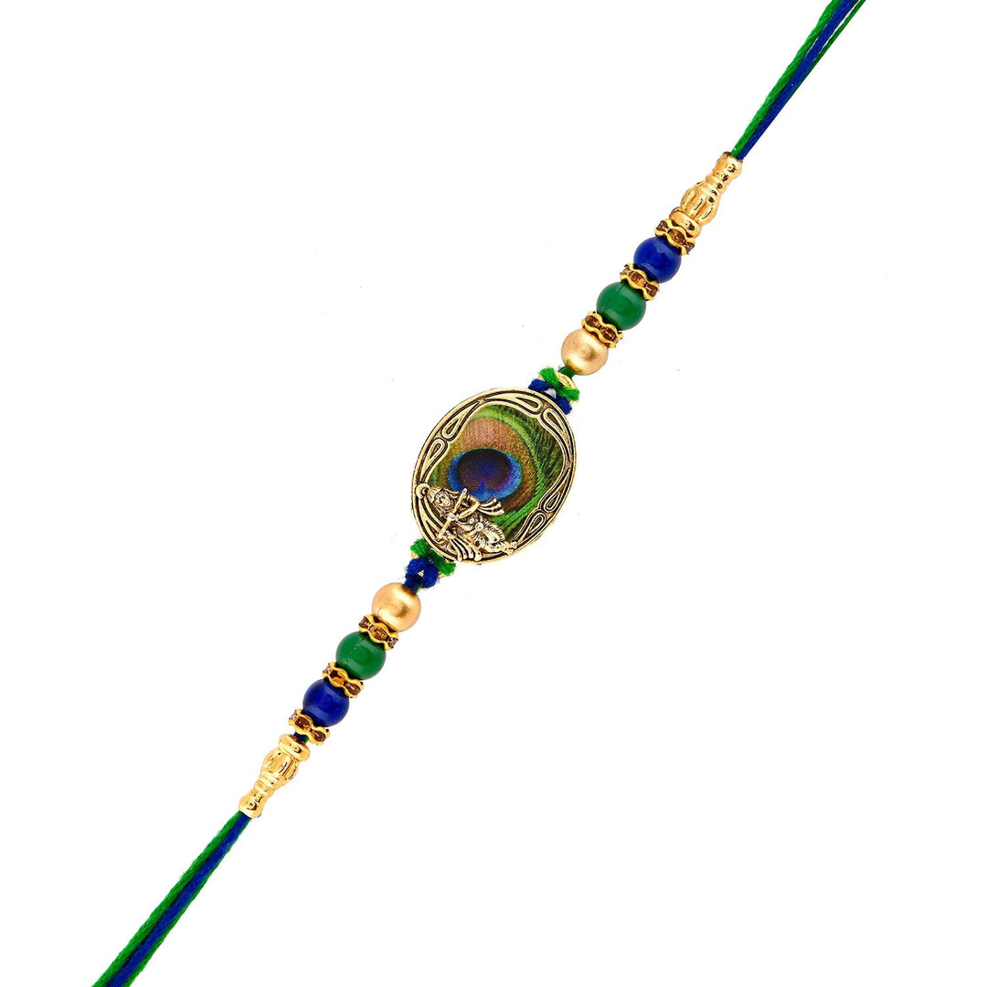 Peacock Feather Beaded Single Rakhi | SHOBITAM