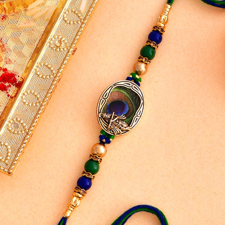 Peacock Feather Beaded Single Rakhi | SHOBITAM