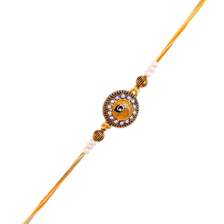 Studded Yellow Thread Mens Rakhi For Brother | SHOBITAM