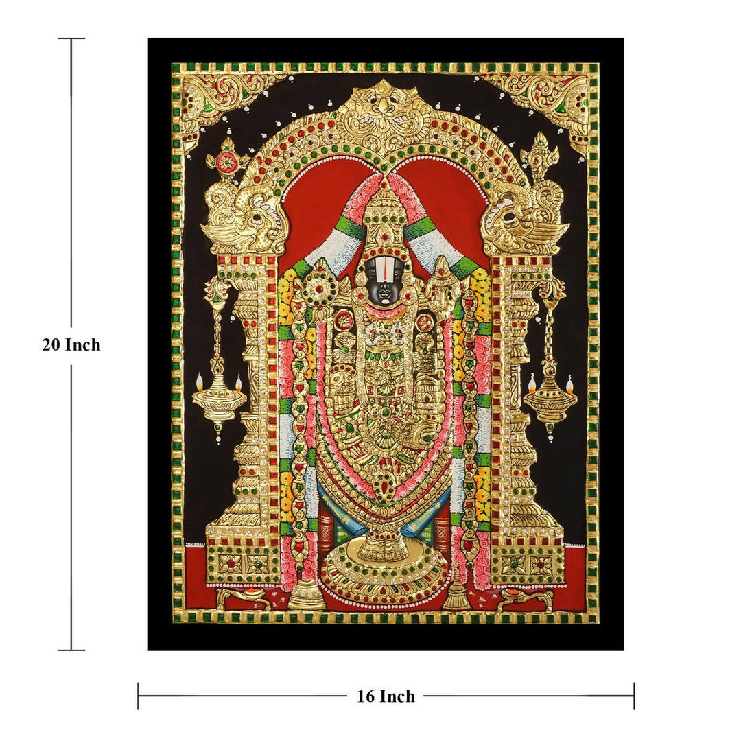 16*20 Authentic TANJORE PAINTING BALAJI With 22 Ct gold Foil and Jaipur Gemstones,Unframed | SHOBITAM