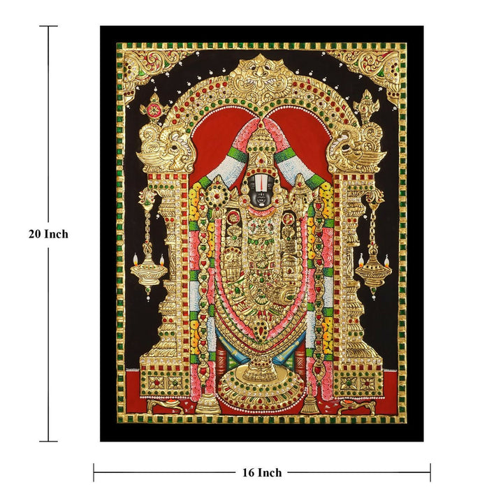 16*20 Authentic TANJORE PAINTING BALAJI With 22 Ct gold Foil and Jaipur Gemstones,Unframed | SHOBITAM