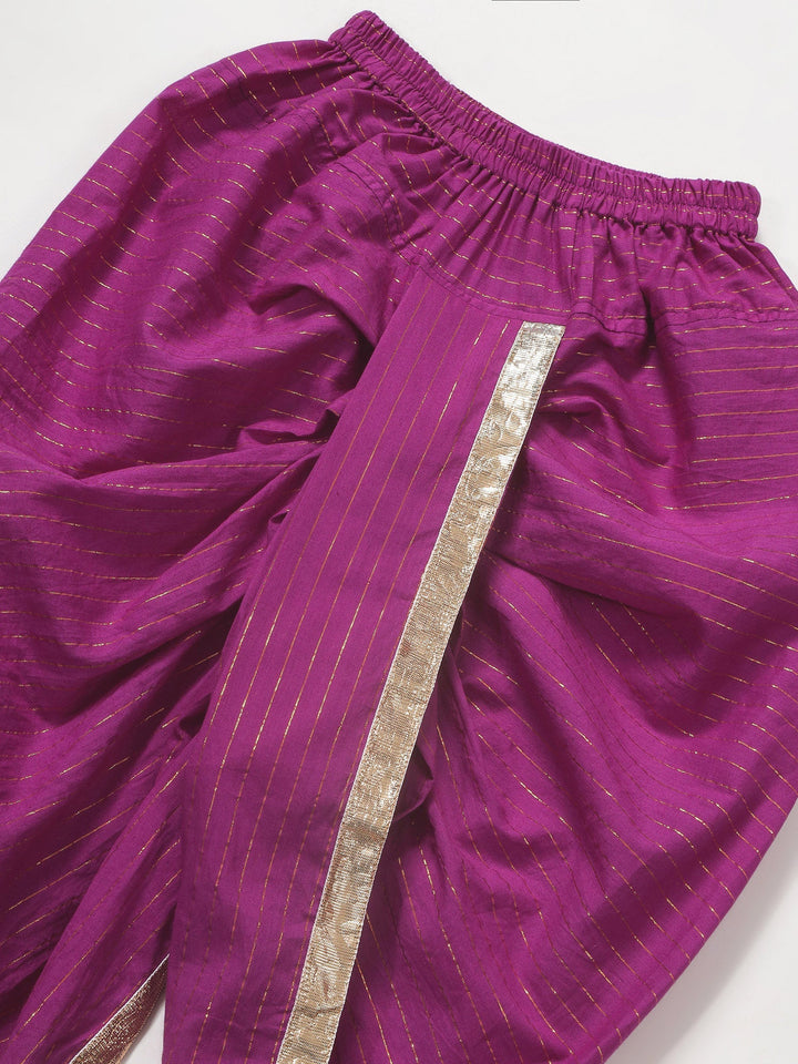 Purple Lurex Striped Cotton Kurta Dhoti set | SHOBITAM