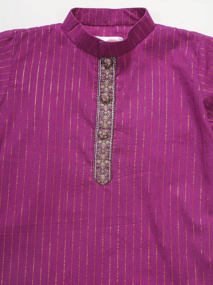 Purple Lurex Striped Cotton Kurta Dhoti set | SHOBITAM