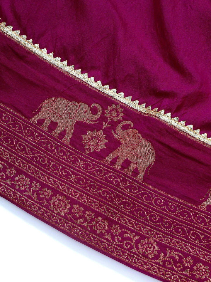 Grapevine Elephant Zari Embroidery Chanderi Cotton Lehenga with Stitched Green Blouse Set | SHOBITAM