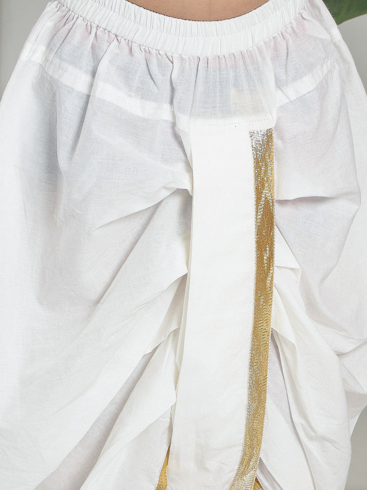 Cream Minimal Zari Embroidery Cotton Kurta Dhoti set | SHOBITAM