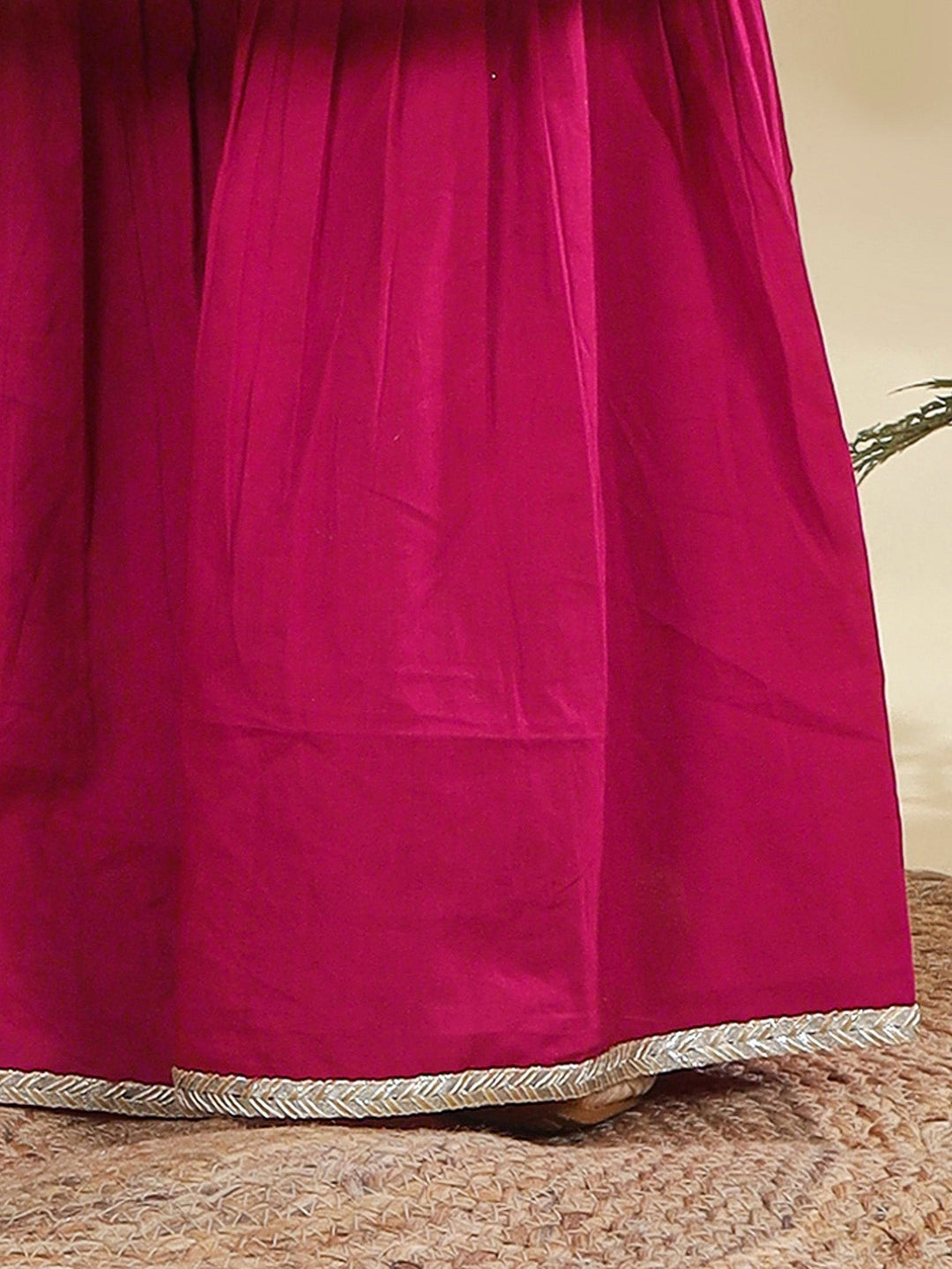 Magenta Georgette Lacework Kurta with Cotton Sharara and Net Dupatta Set | SHOBITAM