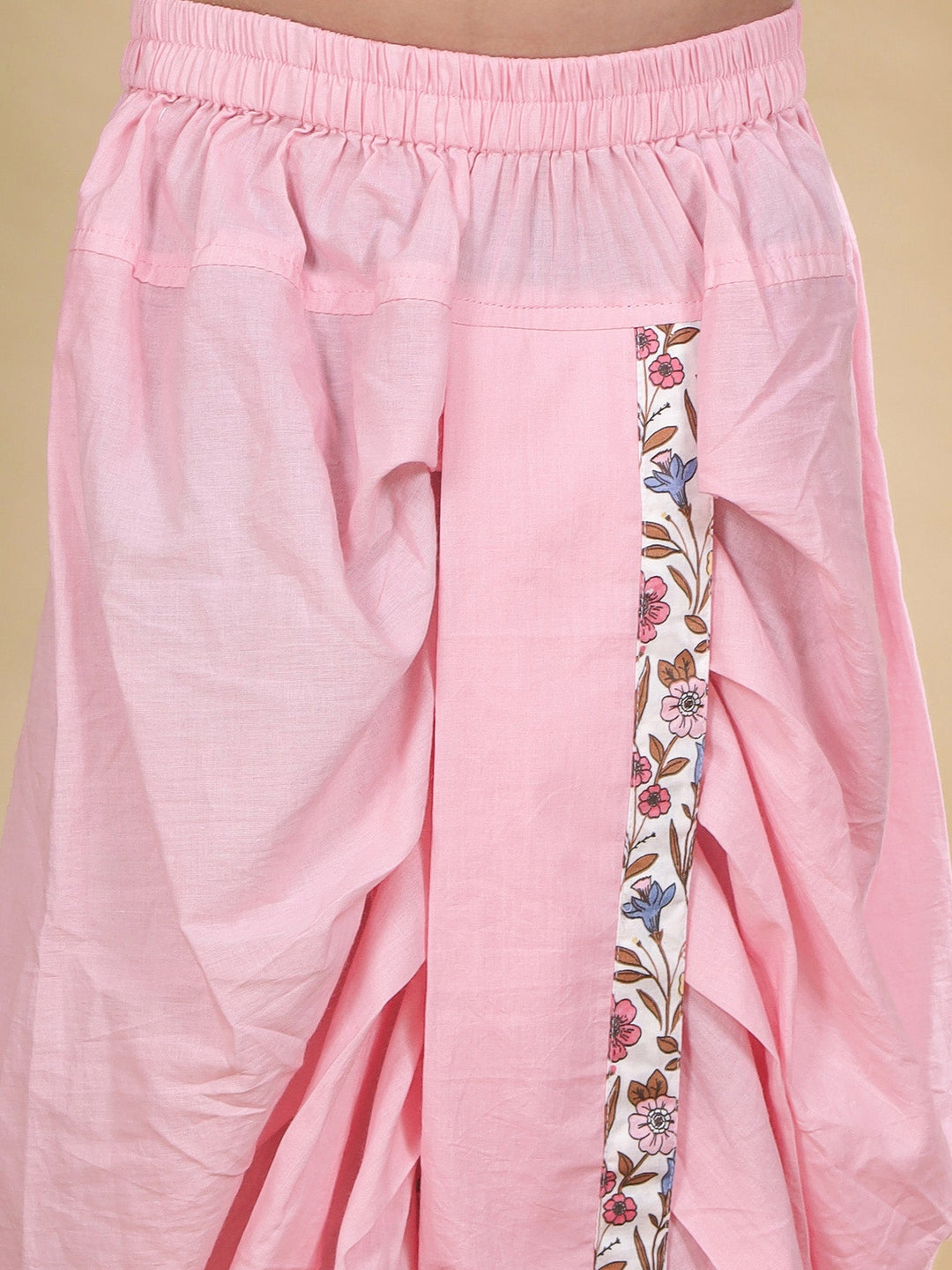 White Floral Bloom Nehru Jacket with Cotton Pink Kurta Dhoti Set | SHOBITAM