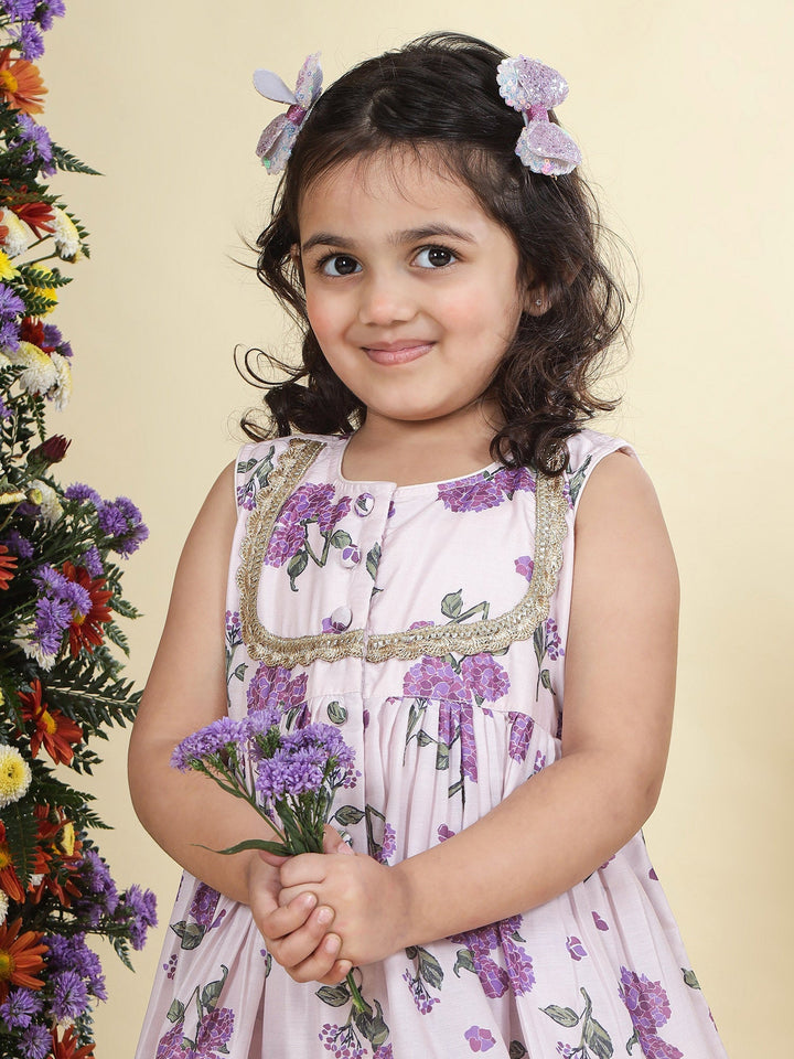 Baby Purple Floral Muslin Kurta with Sharara Set | SHOBITAM