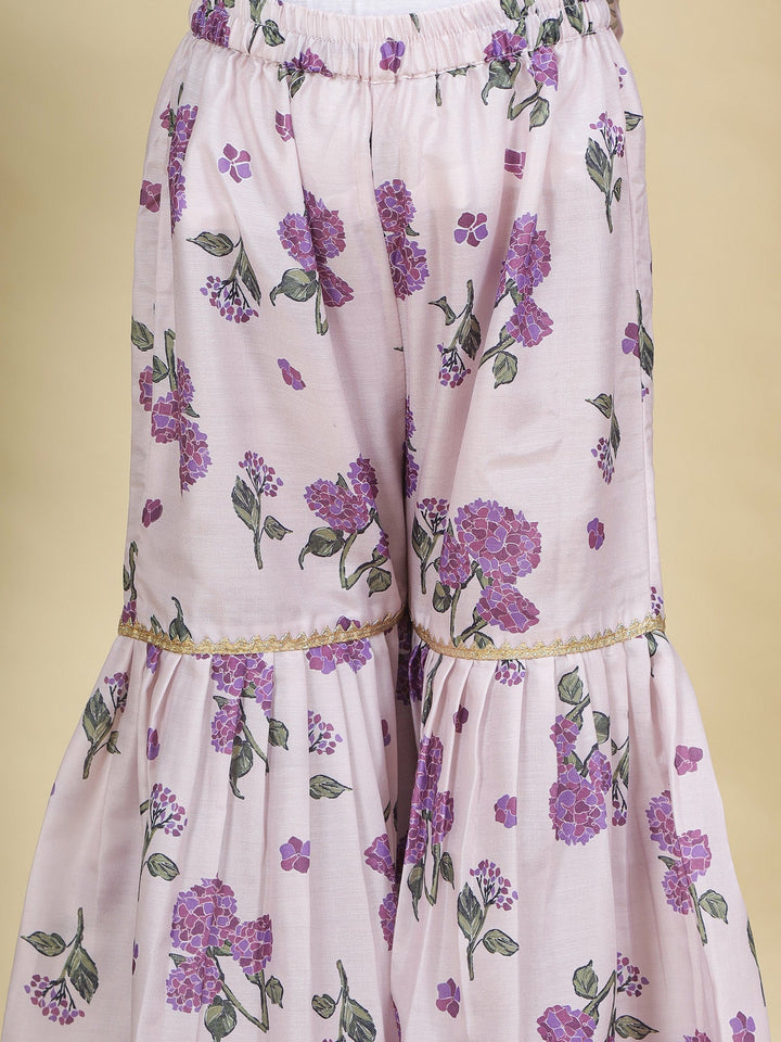 Baby Purple Floral Muslin Kurta with Sharara Set | SHOBITAM