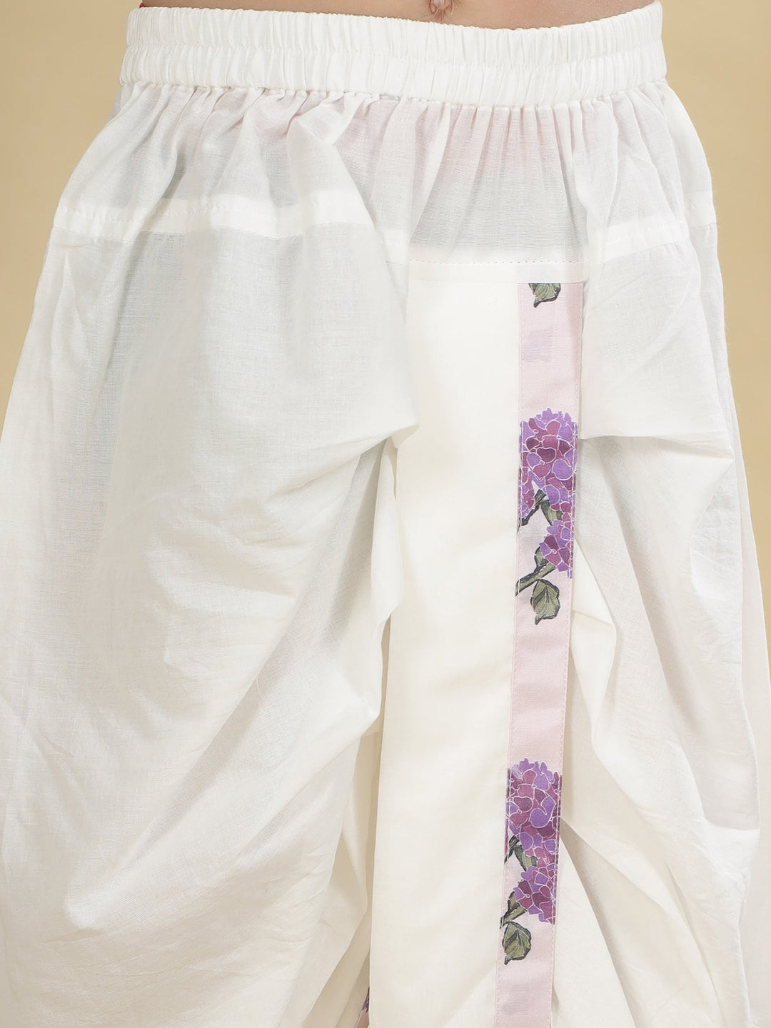 Baby Purple Floral Muslin Nehru Jacket with Cream Cotton Kurta Dhoti Set | SHOBITAM