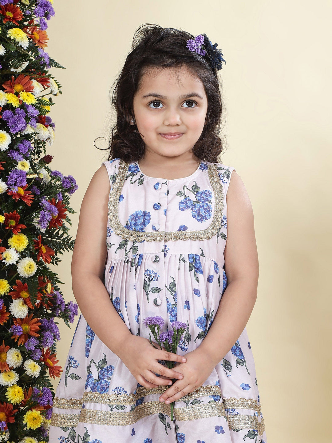Baby Pink Floral Muslin Kurta with Sharara Set | SHOBITAM