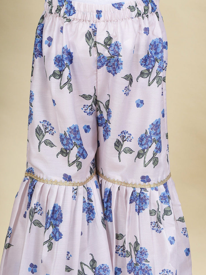 Baby Pink Floral Muslin Kurta with Sharara Set | SHOBITAM