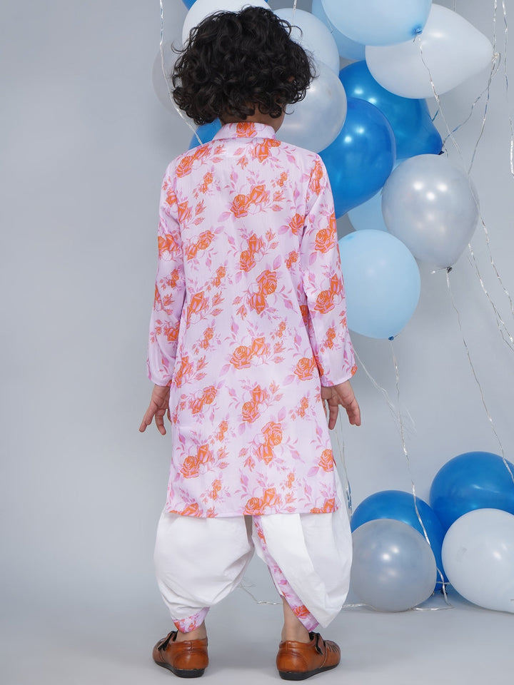 Boys Peach & Orange Rose Bloom Kurta Dhoti Set | SHOBITAM