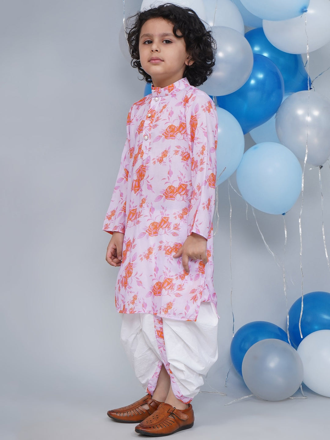 Boys Peach & Orange Rose Bloom Kurta Dhoti Set | SHOBITAM