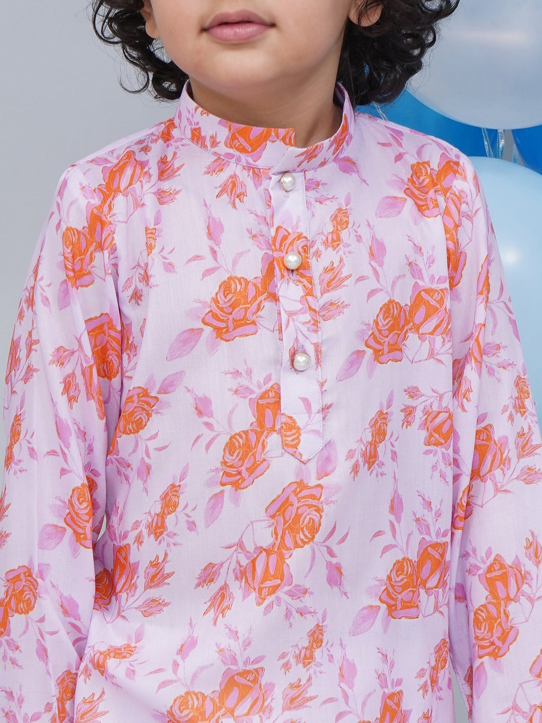 Boys Peach & Orange Rose Bloom Kurta Dhoti Set | SHOBITAM