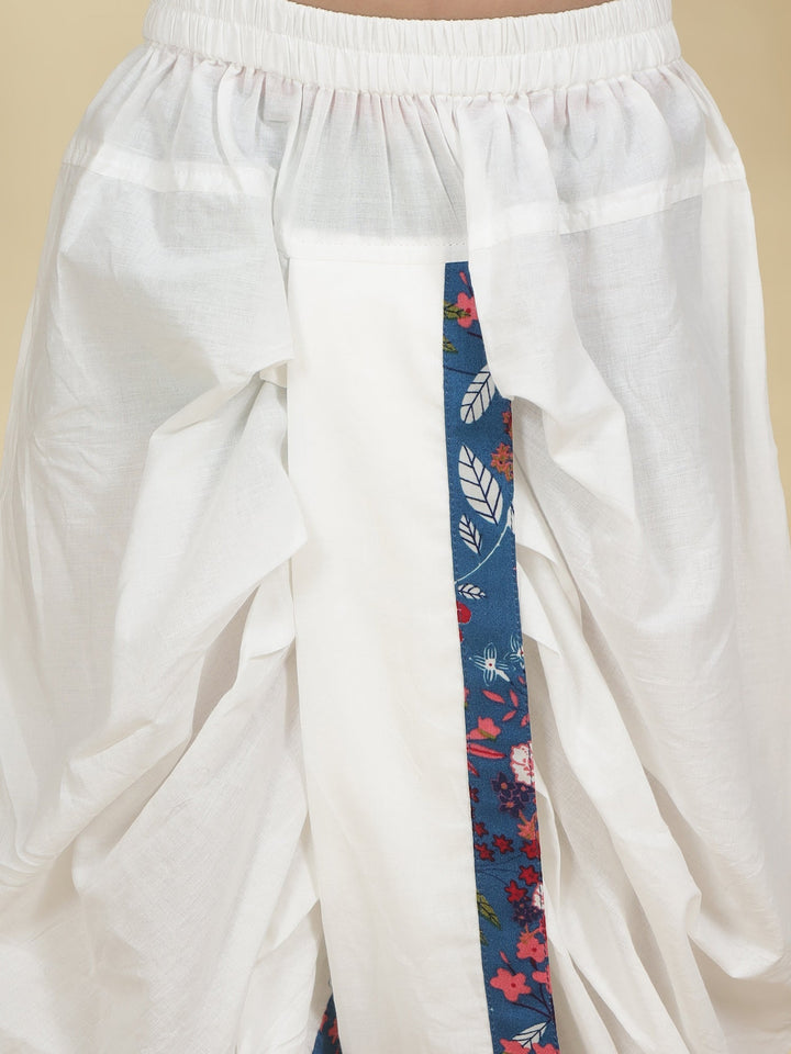 Blue Floral Butterfly Nehru Jacket with Cotton Kurta Dhoti Set | SHOBITAM