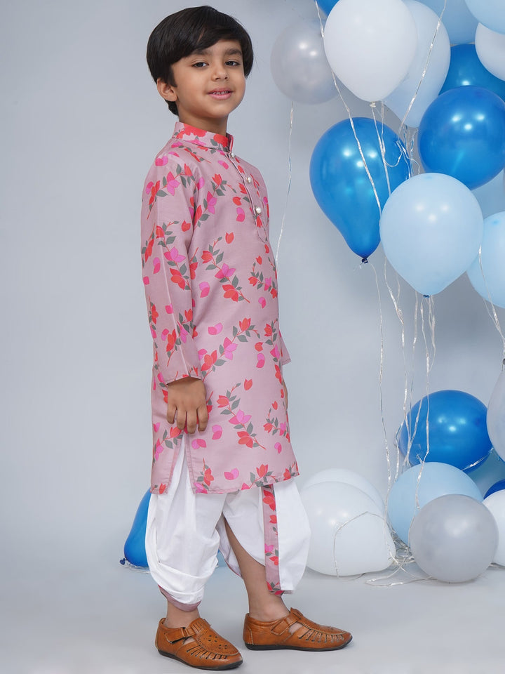 Boys Dusky Rose Muslin Floral Bliss Dhoti Kurta Set | SHOBITAM