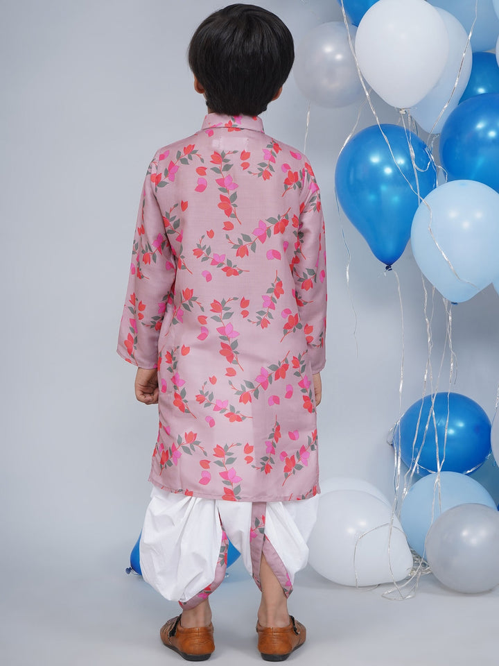 Boys Dusky Rose Muslin Floral Bliss Dhoti Kurta Set | SHOBITAM