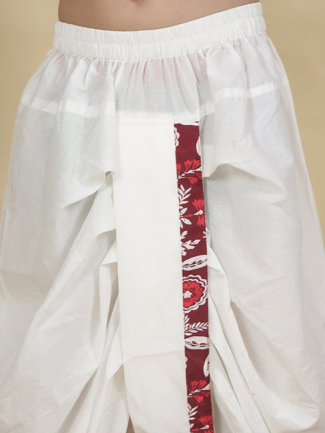Red Floral Nehru Jacket with Cotton Kurta Dhoti Set | SHOBITAM