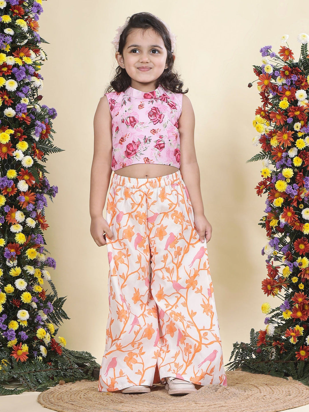 Pink Rose Top with Fauna Embroidery Cotton Plazzo  | SHOBITAM